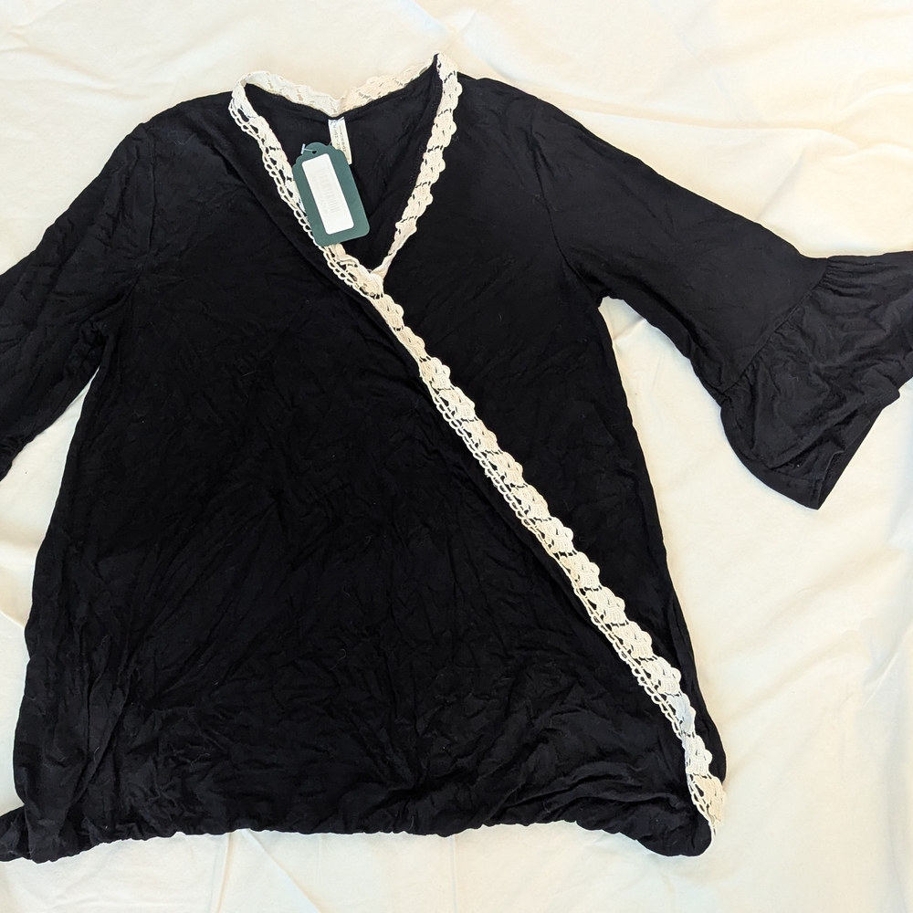 Flamingo UeChic Black Top with Cream Lace Detail
